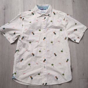Tommy Bahama Shirt Men’s Small Pineapple Palm Trees Button Shirt Seersucker